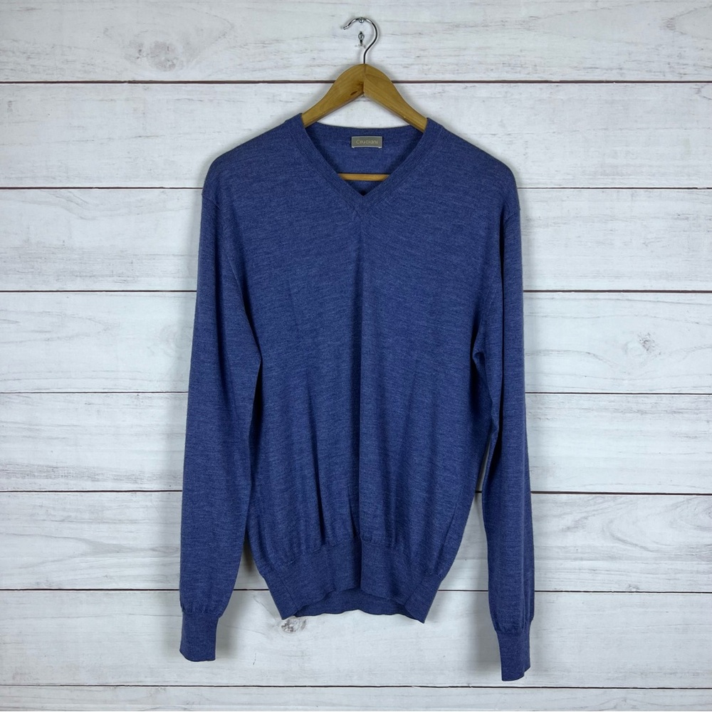 Cruciani Italy Cashmere Silk V Neck Sweater Size 54 fits Medium